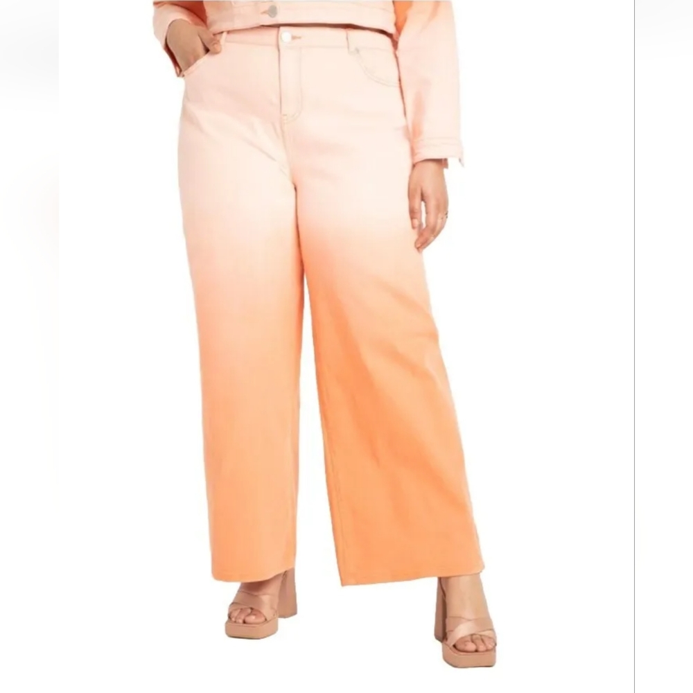 Eloquii Baggy Jeans Plus 3X 4X 48/31" Wide Leg Ombre Summer Sun Relaxed Fit